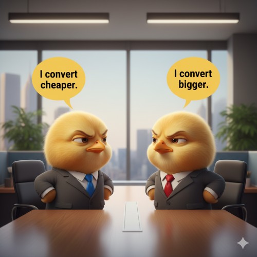 Two chicks in business suits arguing over who is better