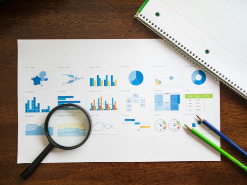 Printout with numerous data charts and graphs