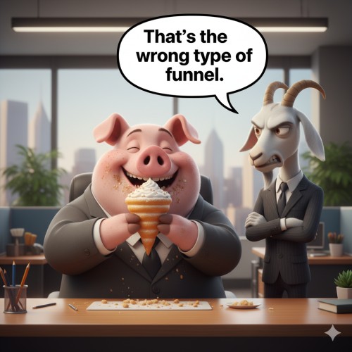 Pig stuffing his face with a funnel cake