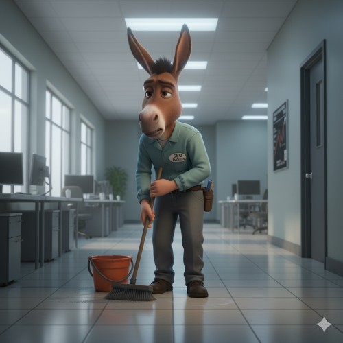 Donkey janitor mopping